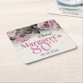 ヴィンテージピンクローズ80誕生日 スクエアペーパーコースター (アングル)