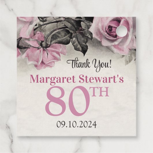 ヴィンテージピンクローズ80誕生日 フェイバータグ (裏面)