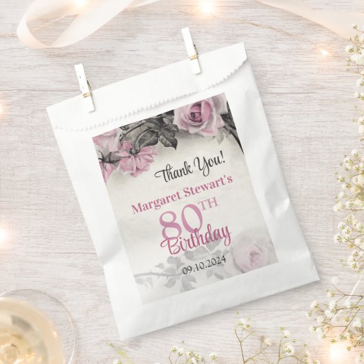 ヴィンテージピンクローズ80誕生日 フェイバーバッグ (クリップ留めされた状態)