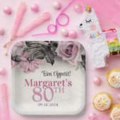 ヴィンテージピンクローズ80誕生日 ペーパープレート (パーティー)