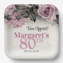 ヴィンテージピンクローズ80誕生日 ペーパープレート