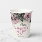 ヴィンテージピンクローズ80誕生日 紙コップ (裏面)