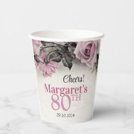 ヴィンテージピンクローズ80誕生日 紙コップ