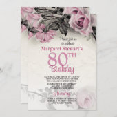 ヴィンテージピンクローズ80th誕生日招待状 招待状 (正面/裏面)