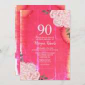 ヴィンテージピンクローズ90誕生日招待状 招待状 (正面/裏面)