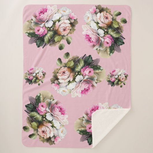 ヴィンテージピンクローズ シェルパブランケット (正面)