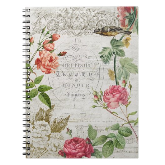 ヴィンテージピンクローズ&タイポグラフィエフェメラ ノートブック (正面)