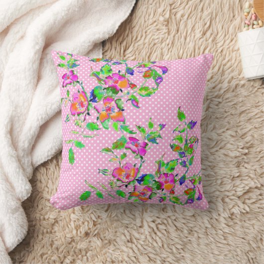 ヴィンテージピンクローズ – ピンクと白の水玉模様 クッション (ブランケット)