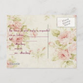 ヴィンテージピンクローズ フラワースチームパンク ウェディング RSVP インビテーションポストカード (裏面)