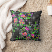 ヴィンテージピンクローズ – 白黒のポルカドット クッション (ブランケット)