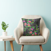 ヴィンテージピンクローズ – 白黒のポルカドット クッション (椅子)