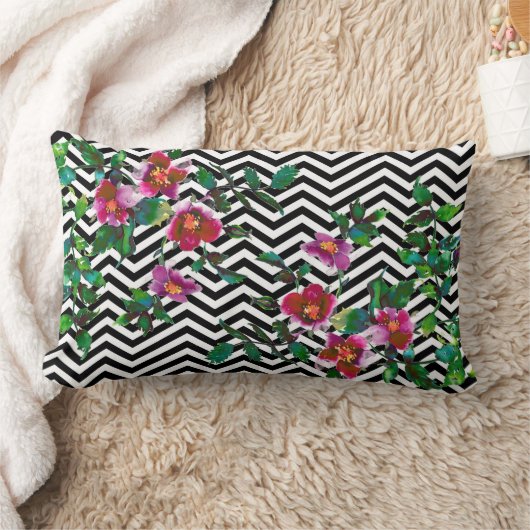 ヴィンテージピンクローズ – 白黒の猟犬の歯 ランバークッション (ブランケット)