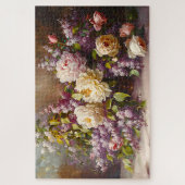 ヴィンテージピンクローズ&薄紫ブーケフローラファインアート ジグソーパズル (縦)
