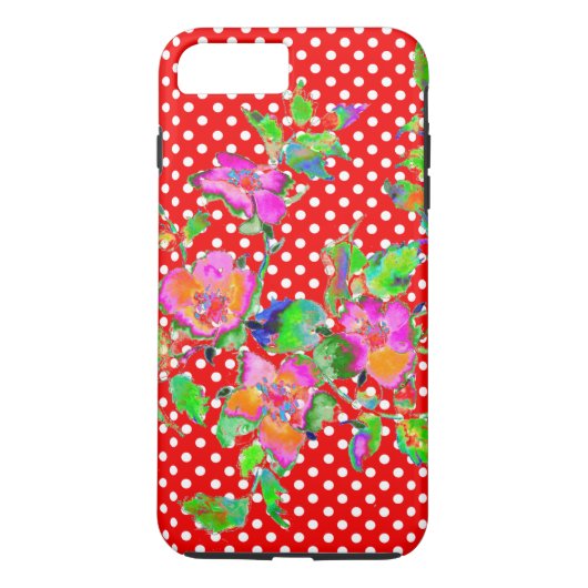 ヴィンテージピンクローズ – 赤と白水玉模様 Case-Mate iPhoneケース (裏面)