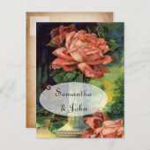 ヴィンテージピンクローズSave the Date 案内ポストカード (正面/裏面)