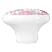 ヴィンテージピンクローゼスシルバーグリッター蝶シック セラミックノブ (側面)