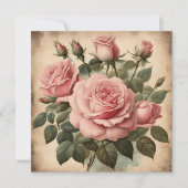 ヴィンテージピンクローゼスフローラブーケイラストレーション カード (正面)