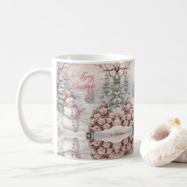 ヴィンテージピンクローゼズクリスマスビレッジ コーヒーマグカップ