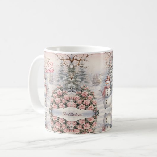 ヴィンテージピンクローゼズクリスマスビレッジ コーヒーマグカップ (正面左)
