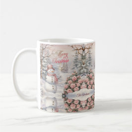 ヴィンテージピンクローゼズクリスマスビレッジ コーヒーマグカップ