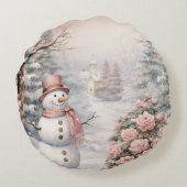 ヴィンテージピンクローゼズクリスマスビレッジ ラウンドクッション (裏面)