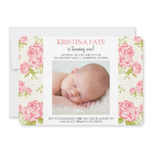 ヴィンテージピンクローゼフォトバースデーパーティーへの招待