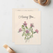 ヴィンテージピンクワイルドフラワーボタニカルウォーター色 ノートカード (正面/裏面インサイチュ)