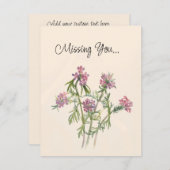 ヴィンテージピンクワイルドフラワーボタニカルウォーター色 ノートカード (正面/裏面)