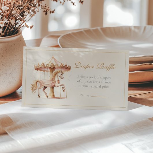 ヴィンテージピンク回転木馬馬おむつラッフル エンクロージャーカード