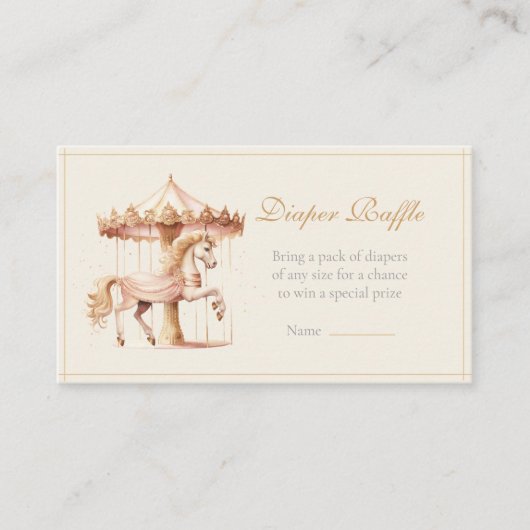 ヴィンテージピンク回転木馬馬おむつラッフル エンクロージャーカード (正面)