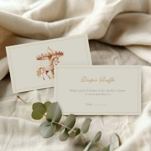 ヴィンテージピンク回転木馬馬水色おむつラフ エンクロージャーカード