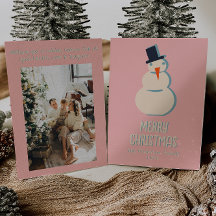 ヴィンテージピンク図解入りの、写真付きのクリーム雪だるまクリスマス