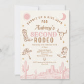 ヴィンテージピンク女性のカーボーイファースト・ロデオ誕生日 招待状 (正面)