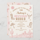 ヴィンテージピンク女性のカーボーイファースト・ロデオ誕生日 招待状 (正面/裏面)