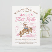 ヴィンテージピンク女性のカーボーイファースト・ロデオ1歳 招待状 (スタンド正面)