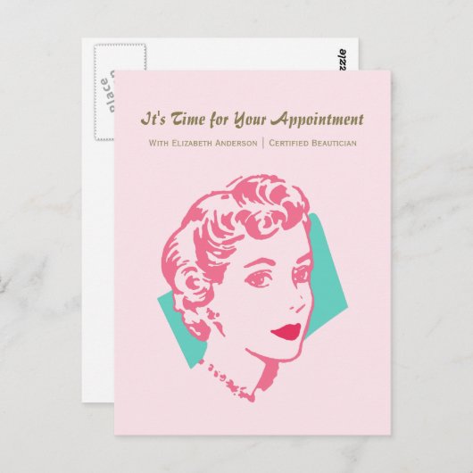 ヴィンテージピンク女性美しいアポイントメント ポストカード (正面/裏面)