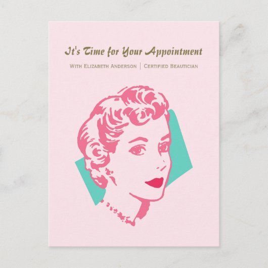 ヴィンテージピンク女性美しいアポイントメント ポストカード (正面)