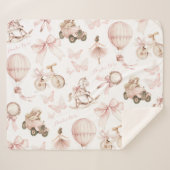ヴィンテージピンク子供部屋名前をカスタムするベビーガール シェルパブランケット (正面(横))