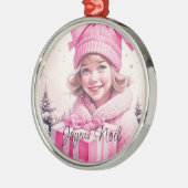 ヴィンテージピンク小さな女の子クリスマスジョユーヌエル メタルオーナメント (左)