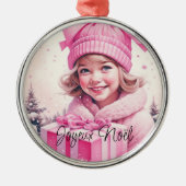 ヴィンテージピンク小さな女の子クリスマスジョユーヌエル メタルオーナメント (正面)