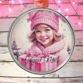 ヴィンテージピンク小さな女の子クリスマスジョユーヌエル メタルオーナメント