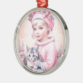 ヴィンテージピンク小さな女の子クリスマス メタルオーナメント (左)