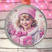 ヴィンテージピンク小さな女の子クリスマス メタルオーナメント