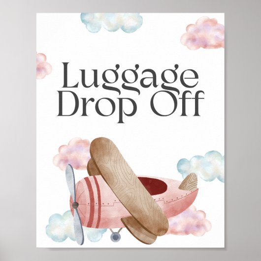 ヴィンテージピンク機荷物ドロップオフパーティー標識 ポスター (正面)