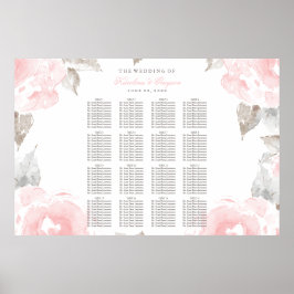 ヴィンテージピンク水彩バラ結婚の座席 ポスター