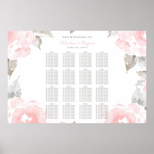 ヴィンテージピンク水彩バラ結婚の座席 ポスター (正面)