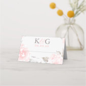 ヴィンテージピンク水彩バラ結婚ズモノグラム プレイスカード (正面)
