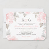 ヴィンテージピンク水彩バラ結婚ズモノグラム 招待状 (正面)