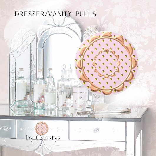 ヴィンテージピンク水玉模様ドロワープル セラミックノブ