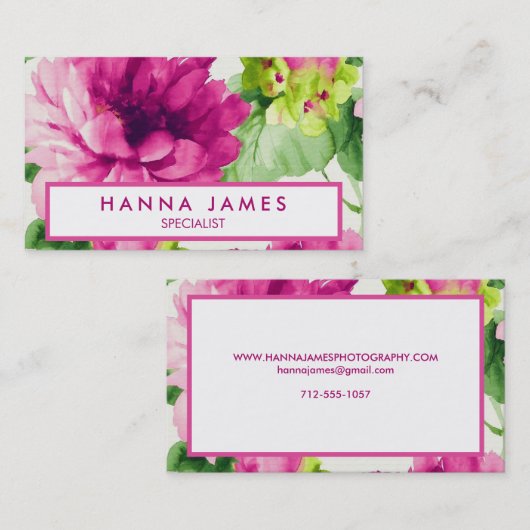 ヴィンテージピンク水色の牡丹パーソナライズされた 名刺 (正面/裏面)